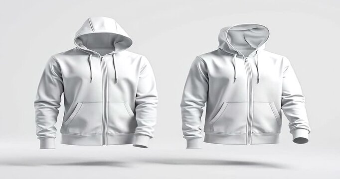 Clean White Zip-Up Hoodie Mockup - Front and Back Views