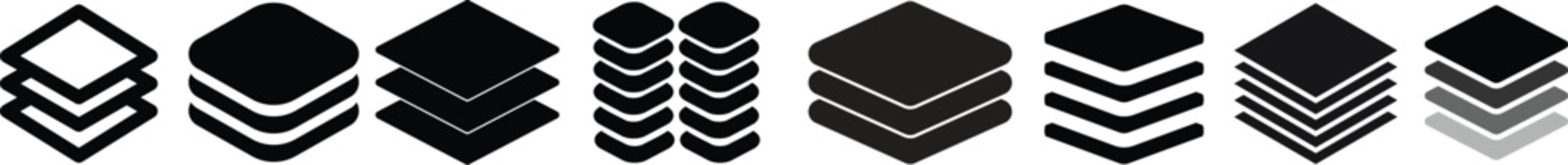 Layers icon. Layer line and flat icon set. Layer sign. Layout icon..Layers icon. Layer line and flat icon set. Layer stack illustration. Two, three four and five layers. Layer tier diagram icon. 