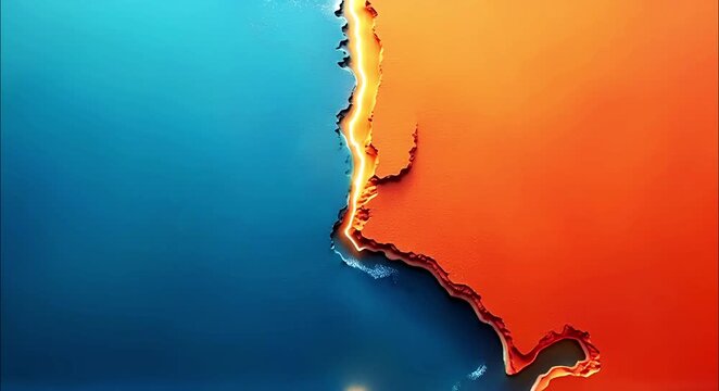Elegant red&nbsp;and&nbsp;blue paint background with a metallic golden map silhouette design illustration and vector reflection
