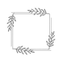 Elegant botanical frame with leaves and square design.