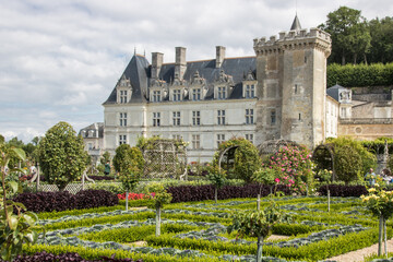 les jardins de Villandry, des jardins dans le style de la Renaissance dans la vallée de la Loire en Touraine	, célèbre château de la Loire en France