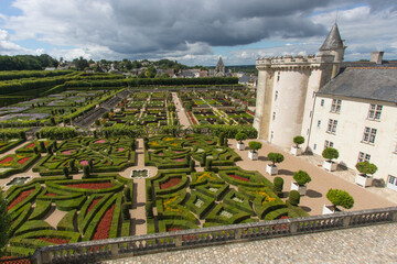 les jardins de Villandry, des jardins dans le style de la Renaissance dans la vallée de la Loire en Touraine	, célèbre château de la Loire en France