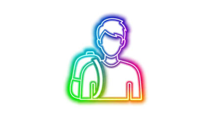 Fototapeta premium Neon Outline Icon of a Person Carrying a Backpack.