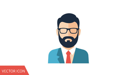Professional bearded man avatar icon with glasses and suit.