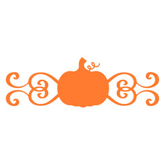 Logo con silueta de calabaza con filigrana caligráfica. Silueta con florituras para tarjetas y felicitaciones del Día de Acción de Gracias 