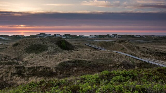 Amrum island, Germany: Time lapse of sun rays emerging through the dark storm clouds at the beach of Amrum. 