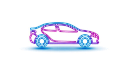Neon Outlined Modern Car Silhouette with Glowing Wheels.