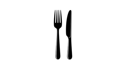 Black Fork and Knife Utensils on a White Background.