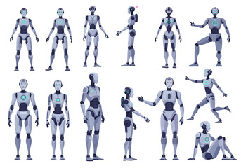 Futuristic Robots in Various Poses - A Collection of AI Avatars