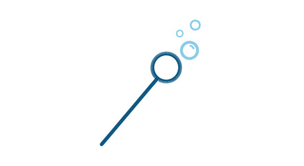 Stylized Blue Bubble Wand with Floating Soap Bubbles Illustration.