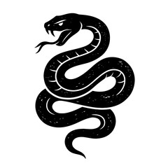 Black Coiled Snake Illustration with Fangs and Tongue, Stylized Graphic Art. Menacing Serpent Design for Tattoos, Mystical Art, Danger Symbolism, and Primal Power Imagery. A bold, detailed vector draw