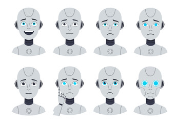 Robot Faces Displaying Various Emotional Expressions in a Technological Character