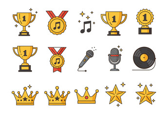 Awards, Music, and Royalty A Flat Vector Icon Collection