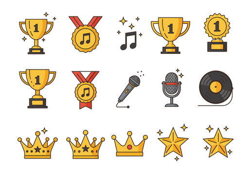 Awards, Music, and Royalty A Flat Vector Icon Collection