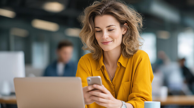 Social media manager in an interactive office, thriving commerce in digital engagement, market innovation through tech workspaces, digital growth in social strategies, consumer tre - Powered by Adobe