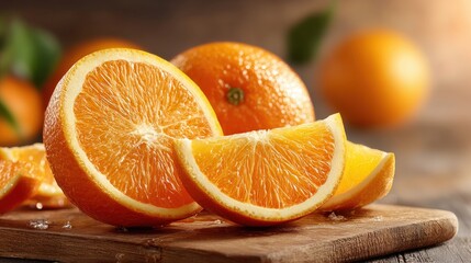 Close-up shot of sliced oranges on wooden board