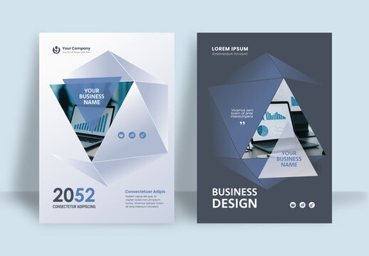 Business Report Cover Template &ndash; Blue and White Geometric Layout (A4)	
