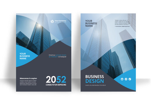 Business Report Cover Template &ndash; Blue and Black  Geometric Layout (A4)	
