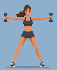 Sportswoman dumbbell lateral raise exercise workout