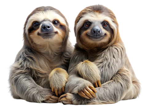 Adorable pair of sloths hugging close together detailed wildlife photography