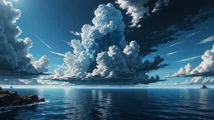 mar y cielo azul con nubes