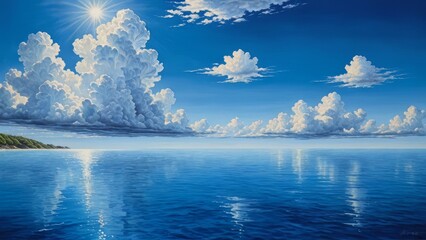 mar y cielo azul con nubes