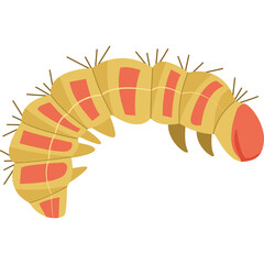 Illustration of a Yellow and Red Segmented Caterpillar with Spiky Hairs and Claws on a Transparent Background