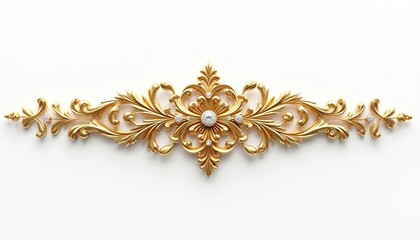 Golden filigree with diamonds accents opulent scrolling vine motif. Ornate flourish design adds luxury touch. Intricate handcrafted decorative element for upscale projects.