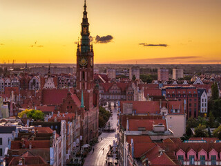 Beautiful sunrise over the Motlawa River in Main Town of Gdansk. Poland