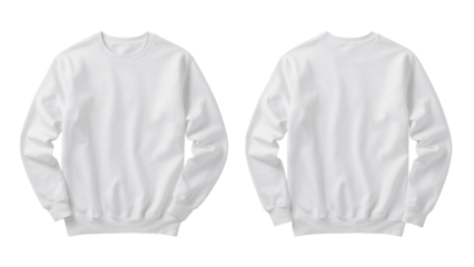 Blank white sweatshirt mockup with long sleeves, shown in front and back view. Isolated on transparent background, png
