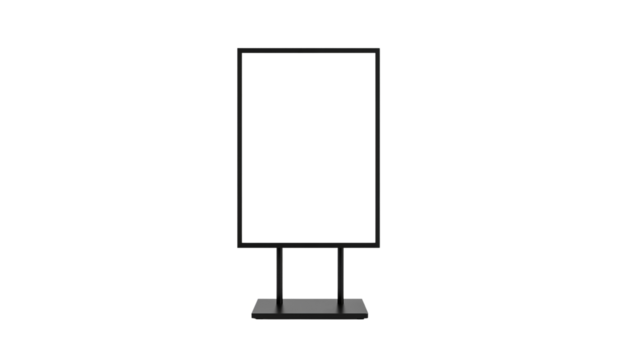 Blank white information display stand mockup with black frame. Isolated on transparent background, png
