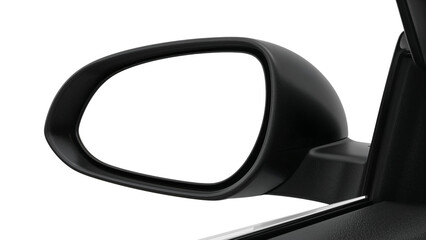Car side view mirror with a blank white screen for mockup or copy space. Isolated on transparent background, png

