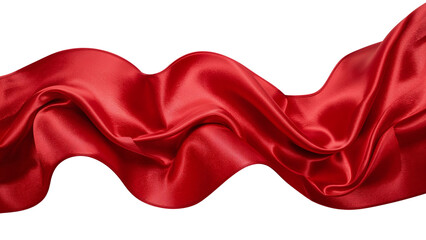 Flowing red silk superhero cape waving in the wind, shiny fabric texture. Isolated on transparent background, png
