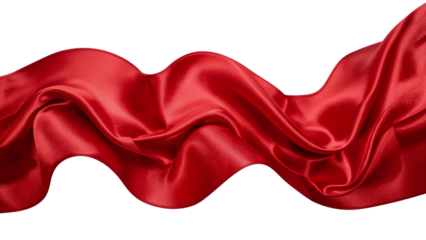 Flowing red silk superhero cape waving in the wind, shiny fabric texture. Isolated on transparent background, png