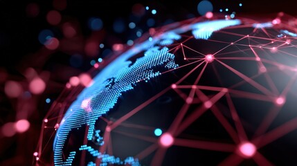 Digital Globe with Red Network Connections and Data Nodes