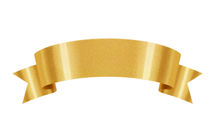 Realistic shiny gold ribbon banner for celebration or sale design. Isolated on transparent background, png
