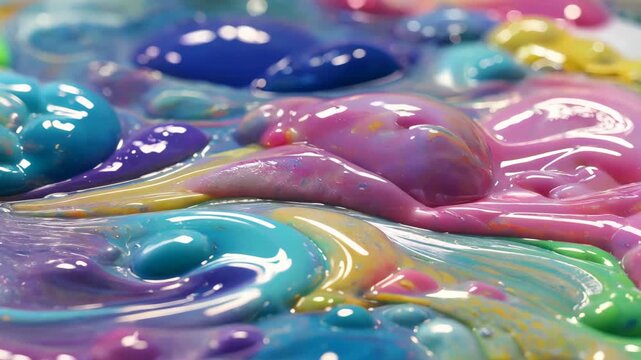a close up of a mixture of colorful paint on a plate