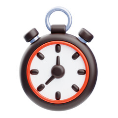 Simple 3D stopwatch timer with red bezel white face and black hands on transparent background symbolizing time and speed