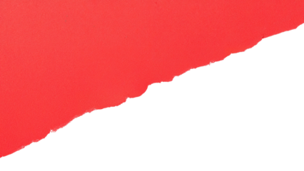 Red torn paper edge on a diagonal, ripped page effect, isolated on transparent background, png
