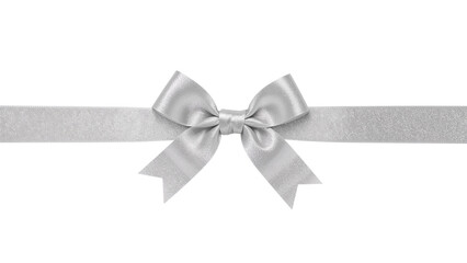 Shiny silver gift bow with a horizontal ribbon for decoration. Isolated on transparent background, png

