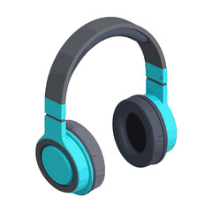 Pair modern headphones with vibrant blue and gray design, isolated on transparent, perfect for listening to music, podcasts, or for audio production