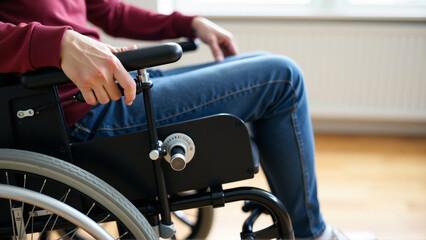 Fototapeta premium A close-up of a person using an assistive device, such as a wheelchair, a prosthetic limb, or a communication device, with dignity and independence.