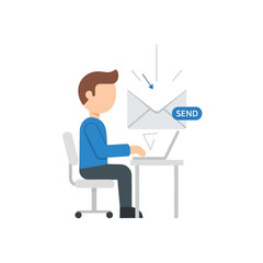 Man sitting at a desk sending an email from his laptop computer.