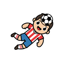 Cute Cartoon Boy Playing Soccer with a Ball on His Head.