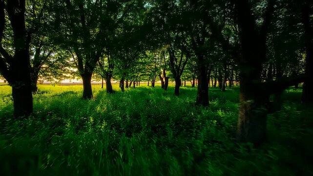 An inspiring time-lapse animation showing a desolate landscape being restored into a vibrant forest, symbolizing healing, growth, and reforestation efforts.
