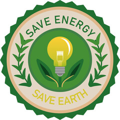 Green eco energy label vector illustration with a creative lightbulb icon symbol of innovation and power