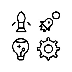 Icon of a rocket, lightbulb, and gear for startup