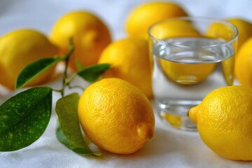 Organic Lemons Arranged Near Glass Of Water