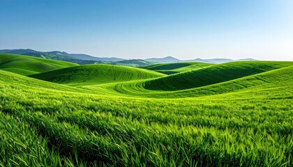 Obraz premium Lush Green Rolling Hills Under a Clear Blue Sky in Rural Tuscany Italy