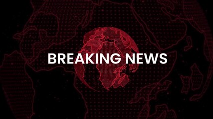 Breaking news background animation. Red digital world map globe reveal with dynamic motion graphics, urgent alert broadcast theme, high-contrast headline intro for media channels on black background - Powered by Adobe